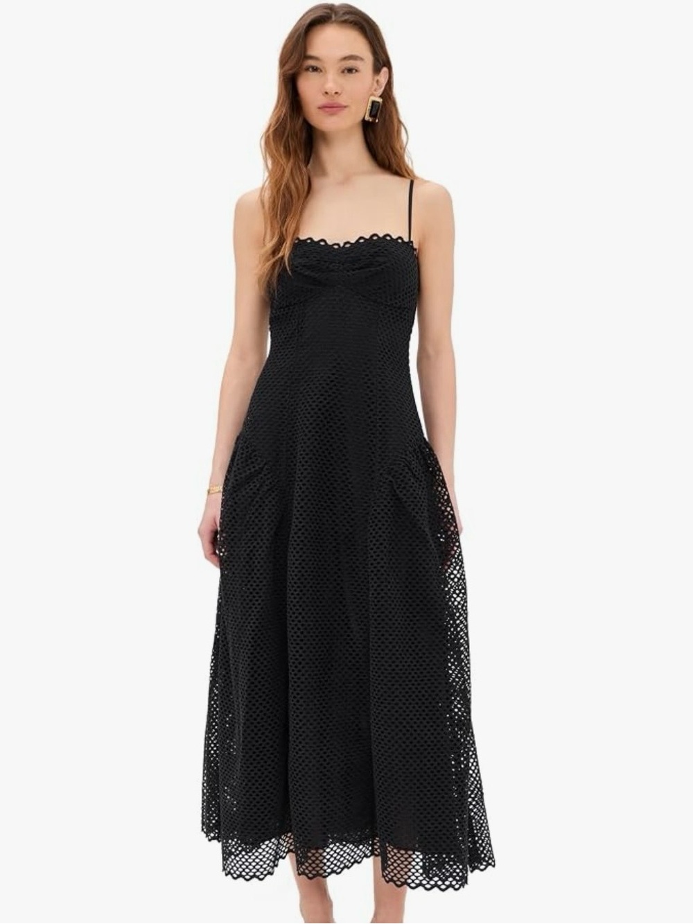 NWOT Ulla Johnson Women’s Isotta Black Eyelet Cotton Midi Dress Spaghetti Straps
